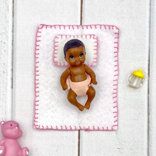 Kocyk i poduszka dla lalki mini bobas - różowy